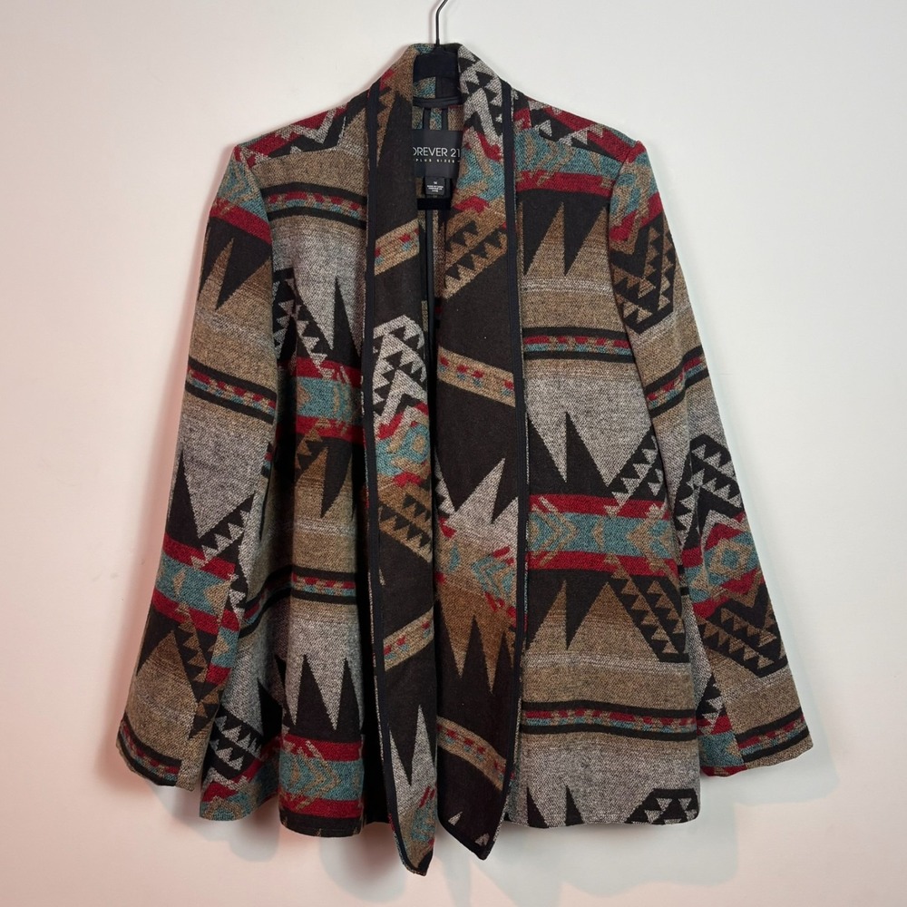 Forever 21 Womens Southwestern Style Open Front Cardgian Jacket Wool Blend sz 1X